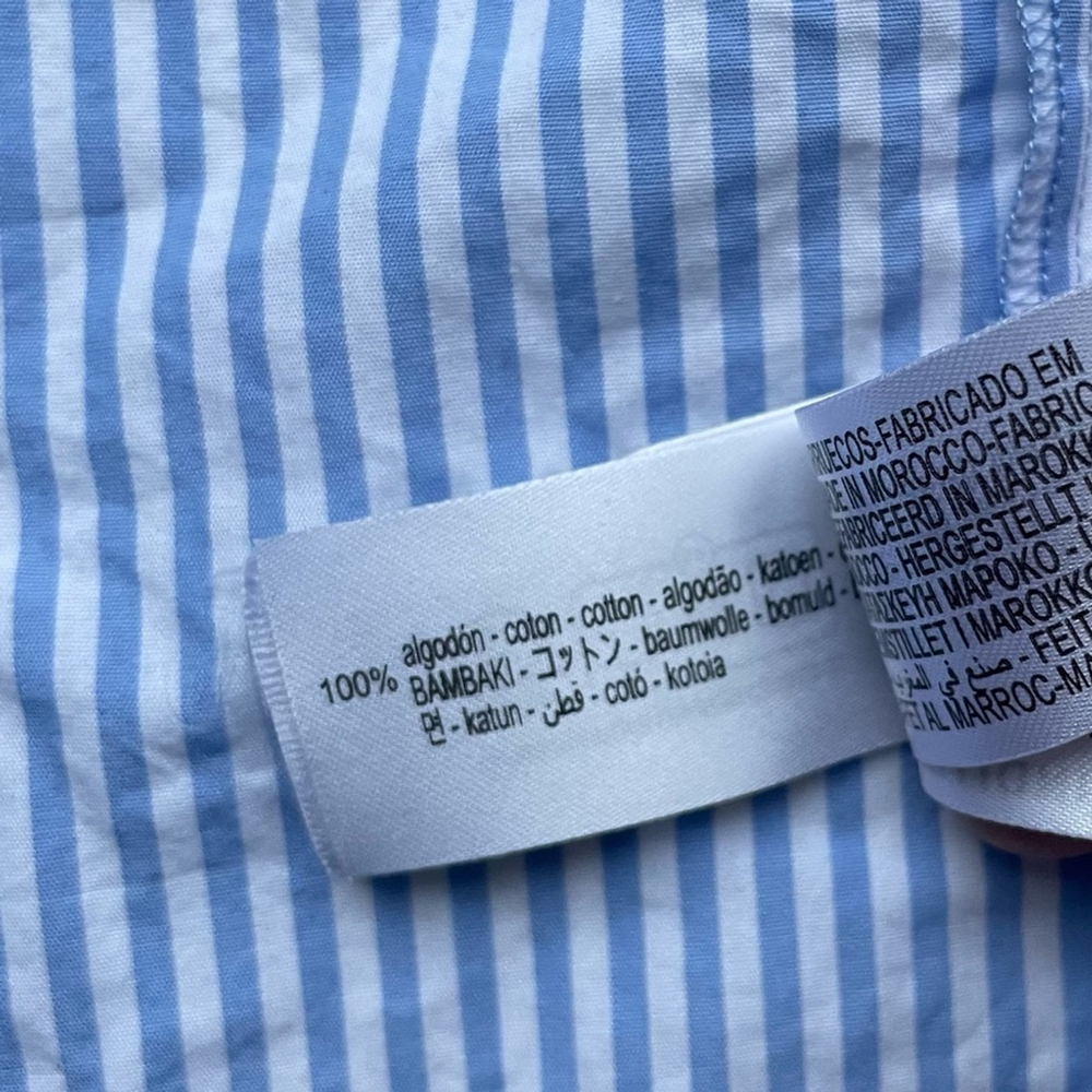 Zara Cotton Puff Sleeve Blouse Blue Stripe Small - Picture 5 of 9